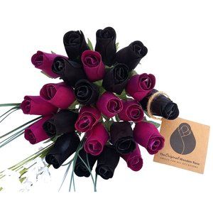 2 Dozen Halloween Black and Violet Bouquet. The Original Wooden Rose Flower Bouq